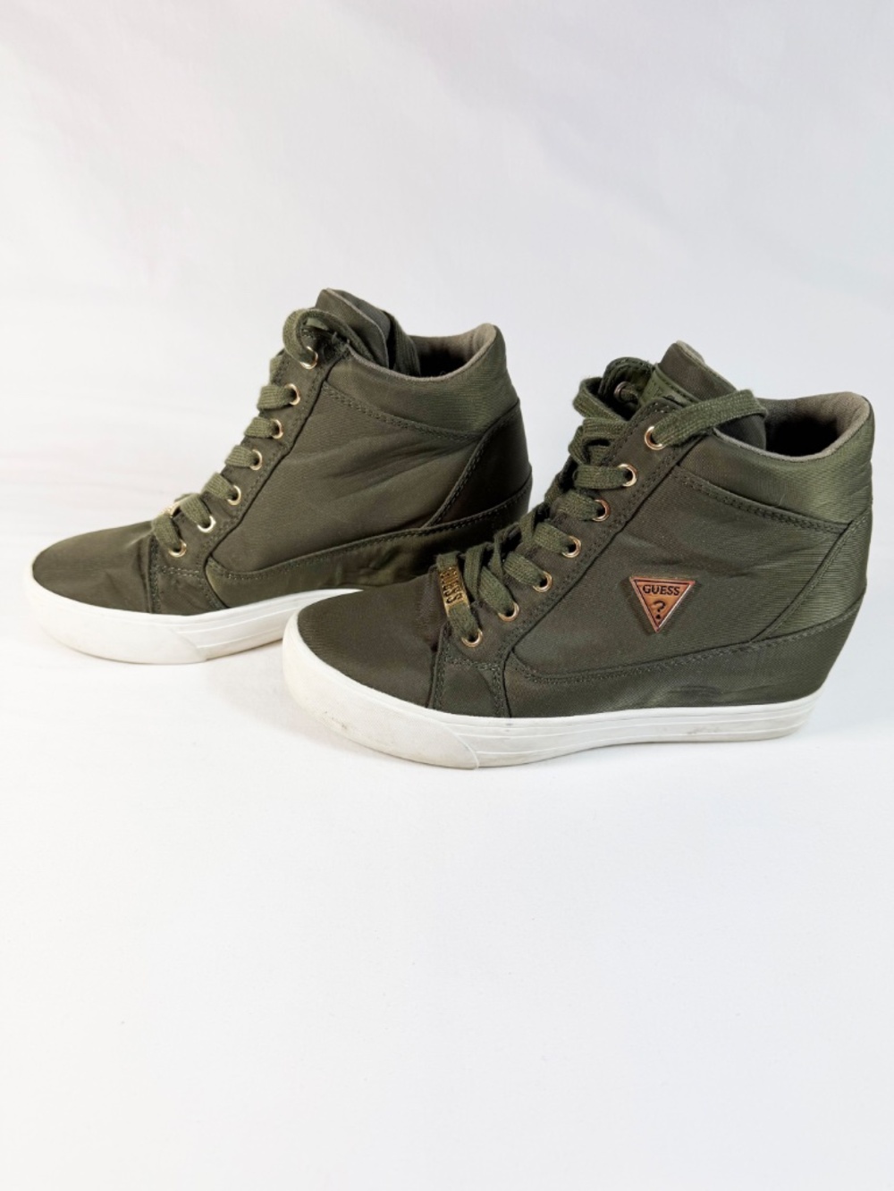 GUESS Women's Casual High Top Shoes Designer Olive Green, Logo Sneakers Size 6.5